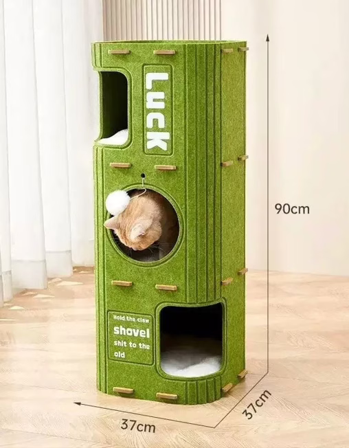 3D Felt Multi-Layer Cat Cave Bed – All-Season Breathable Tree Hollow-Style Pet Nest & Playhouse