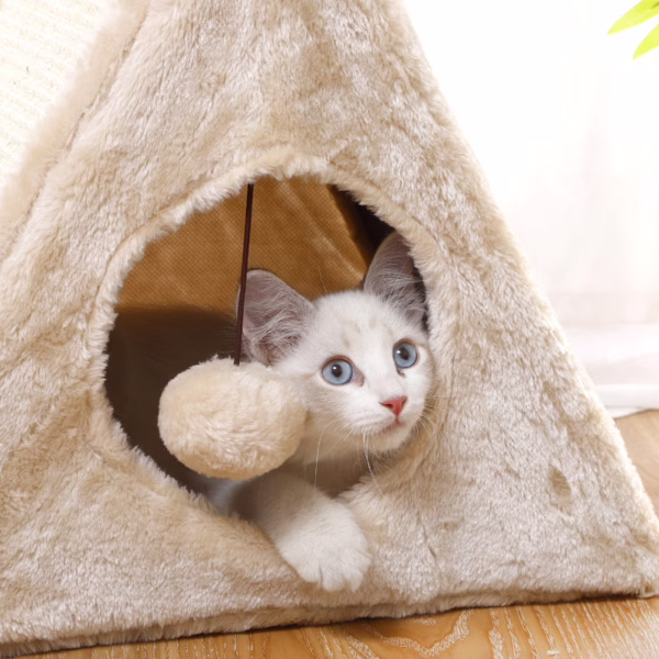 1 Foldable Cat Tent with Sisal Scratcher – Triangle Cat Bed & Interactive Toy