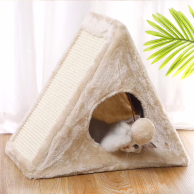 Foldable Cat Tent with Sisal Scratcher – Triangle Cat Bed & Interactive Toy
