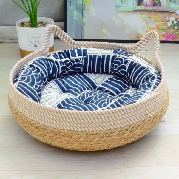 All-Season Woven Rattan Cat Bed with Scratching Pad – Extra Large Cooling Mat for Kittens and Cats – Summer Pet Supplies