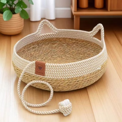 All-Season Woven Rattan Cat Bed with Scratching Pad – Extra Large Cooling Mat for Kittens and Cats – Summer Pet Supplies