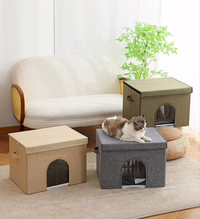 Enclosed Summer Cooling Cat Bed – All-Season Ice Pad House for Pets