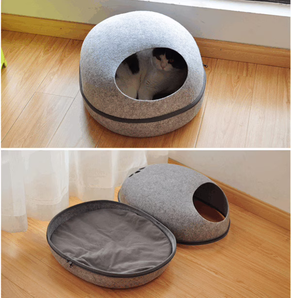 Semi-Enclosed Washable Felt Cat Bed – Breathable All-Season Egg-Shaped Cat House