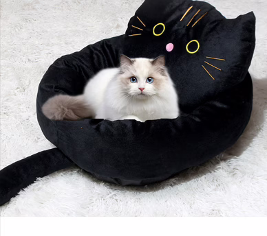 Cute Black Cat Pet Bed – All-Season Cozy Nest with Pillow