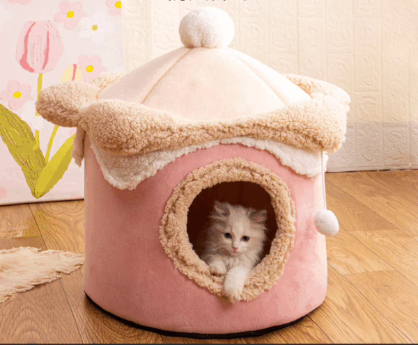 Ice Cream House Pet Bed – Cute Princess-Style Cat & Dog Nest for Fall and Winter, Fun and Warm Design