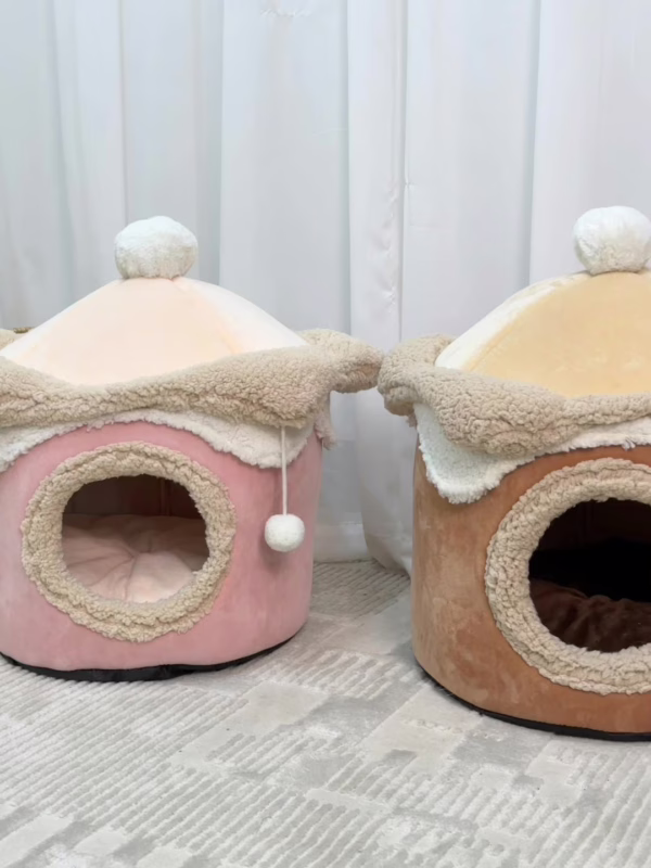 Ice Cream House Pet Bed – Cute Princess-Style Cat & Dog Nest for Fall and Winter, Fun and Warm Design