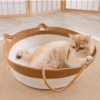 Breathable All-Season Cat House – Summer Straw Pet Bed with Scratcher