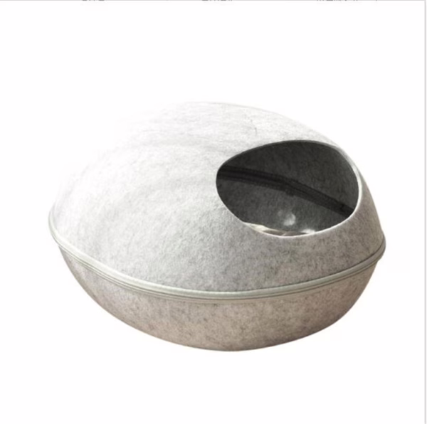 Semi-Enclosed Washable Felt Cat Bed – Breathable All-Season Egg-Shaped Cat House