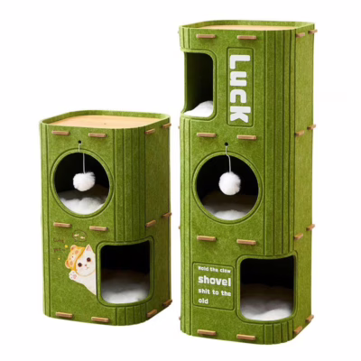 3D Felt Multi-Layer Cat Cave Bed – All-Season Breathable Tree Hollow-Style Pet Nest & Playhouse