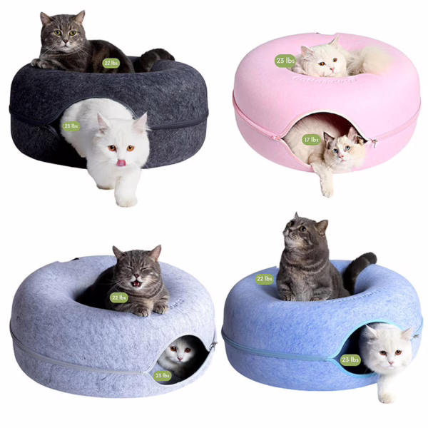 主图-7 Felt Donut Tunnel Cat Bed – All-Season Hideout for Pets and Stray Cats – Summer Friendly