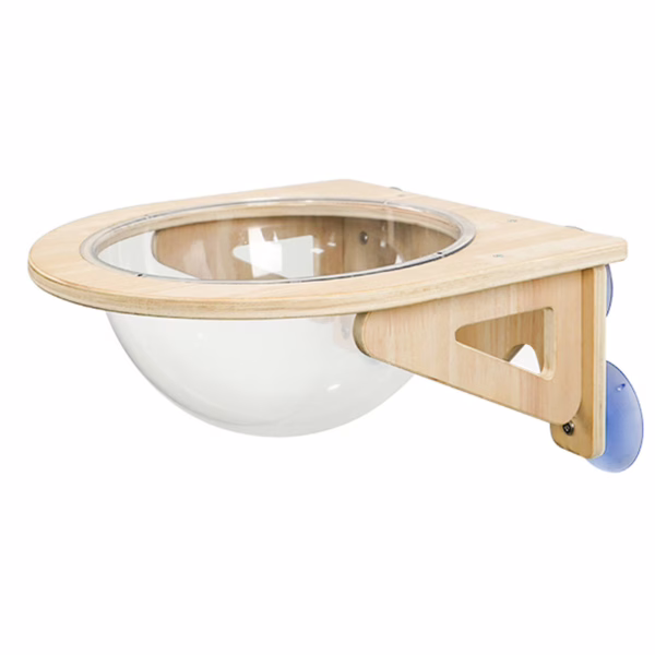 Space Capsule Cat House – Round Transparent Wooden Pet Pod with Dual-Sided Scratching Posts | All-Season Cozy Nest