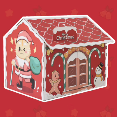 Christmas-Themed Foldable Cardboard Cat House – Eco-Friendly Creative Paper Pet Bed with Scratcher for Cross-Border Trade