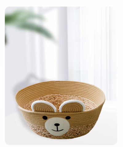 Handwoven Cotton Rope & Straw Cat Basket – All-Season Pet Nest with Washable Cat Scratcher