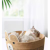 Handwoven Cotton Rope & Straw Cat Basket – All-Season Pet Nest with Washable Cat Scratcher