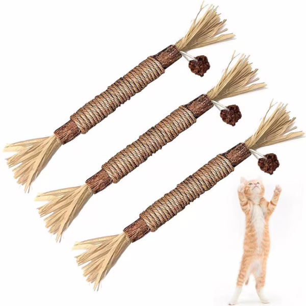 详情-25 Natural Matatabi & Catnip Dental Stick – Handmade Teething Toy with Raffia for Cats