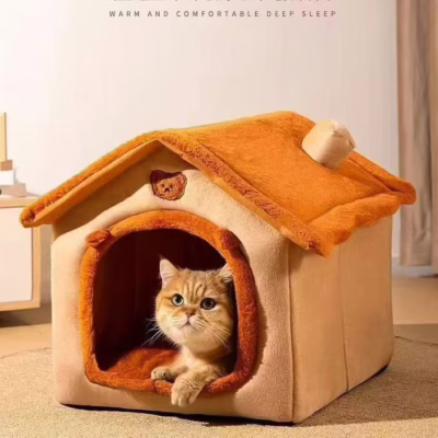 Cozy Washable Cat & Dog Bed – All-Season Semi-Enclosed Pet House