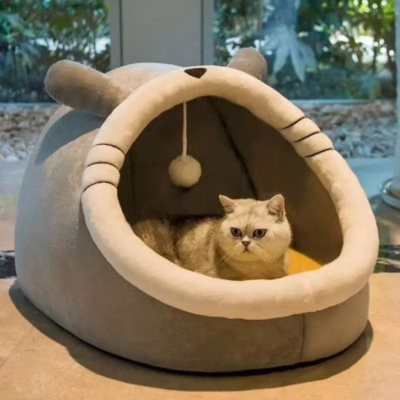 All-Season Warm Pet Bed – Removable Washable Enclosed Cat  Nest