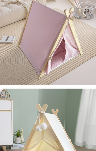 In-Stock Pet Tent – Popular Semi-Enclosed Cat Nest with a Wooden Triangular Frame for a Cozy and Secure Maternity Space