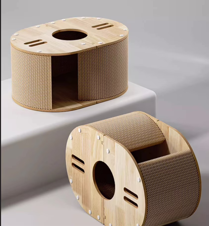 Vertical Cat Scratcher Tunnel with Cat Bed – Durable Corrugated Cardboard Cat Claw Toy, Anti-Shedding & Wear-Resistant