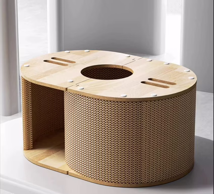 Vertical Cat Scratcher Tunnel with Cat Bed – Durable Corrugated Cardboard Cat Claw Toy, Anti-Shedding & Wear-Resistant